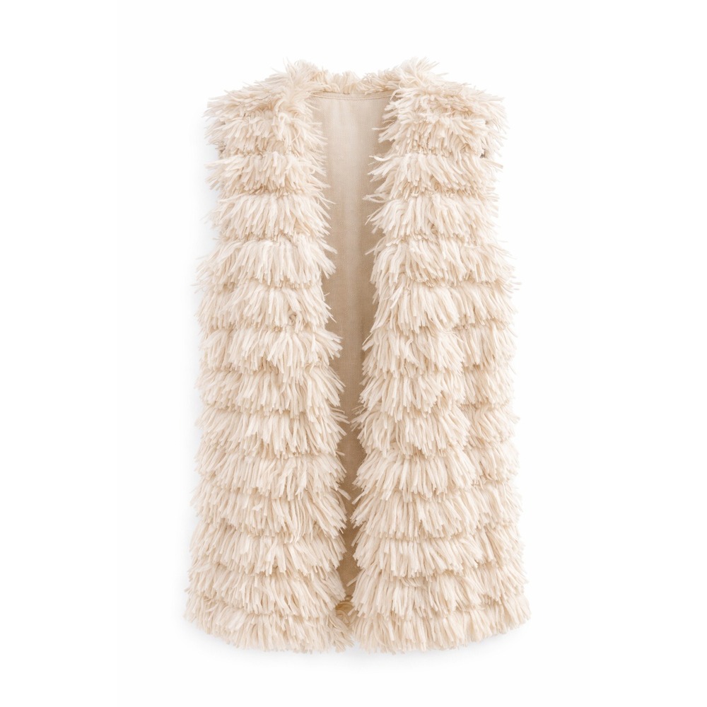 Belle Bid Cream Shaggy Faux‎ Fur Boho Vest Women's Size M Sleeveless Open Front
